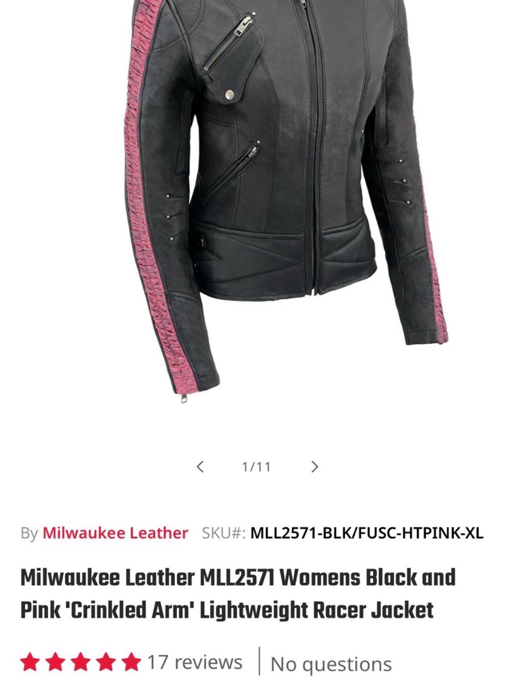 Milwaukee Leather Women's Black Leather Jacket with Pink Crinkled Sleeve Detail